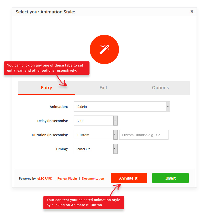 <strong>Select Animation</strong> - After clicking Animate It! button you will get a screen to choose animation.