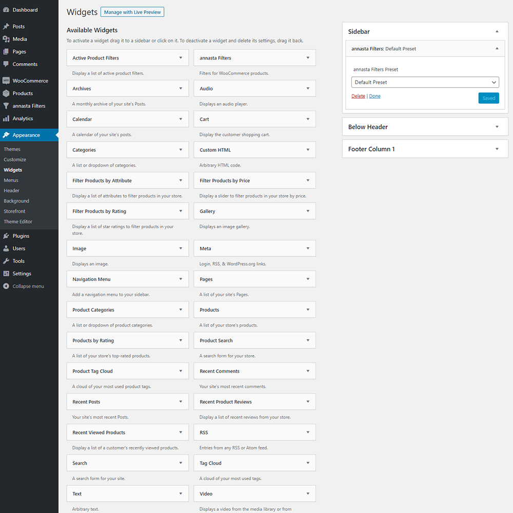 annasta Filters widget