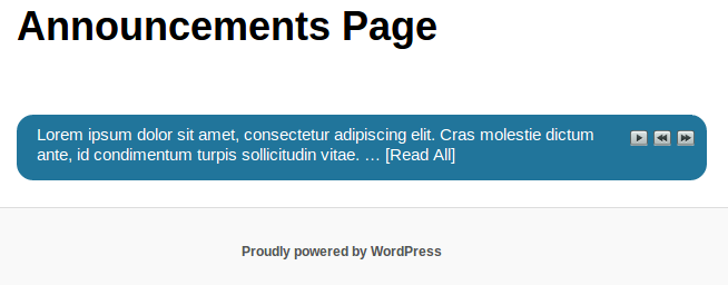 Announcements ticker with automatically generated excerpt for long announcements