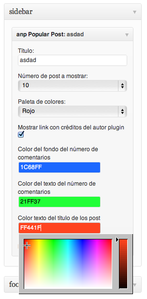 Option Widget on sidebar