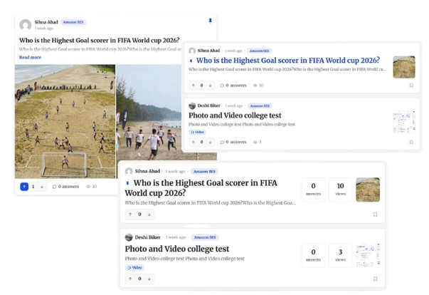 Feed layout styles (social card, list, and stats list).