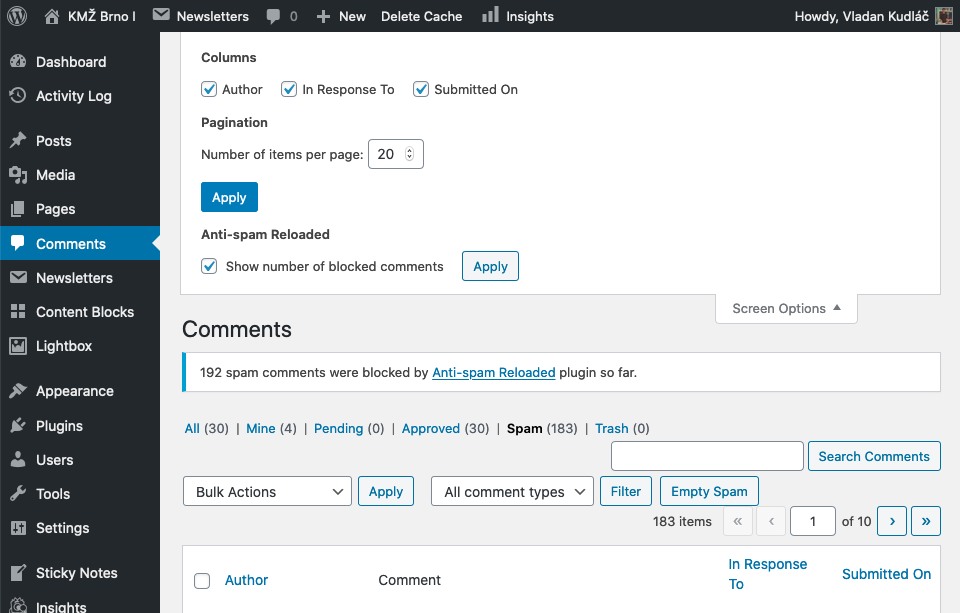 Plugin will count number of blocked comments, blocked comments can be saved.
