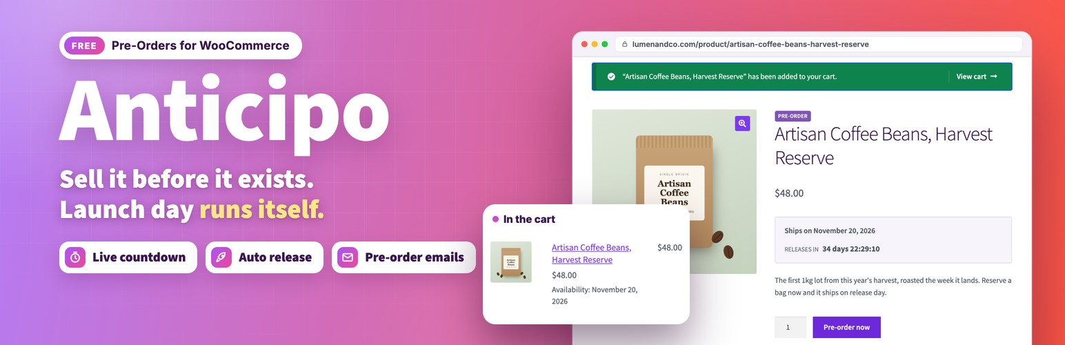 Anticipo – Pre-Orders for WooCommerce preview