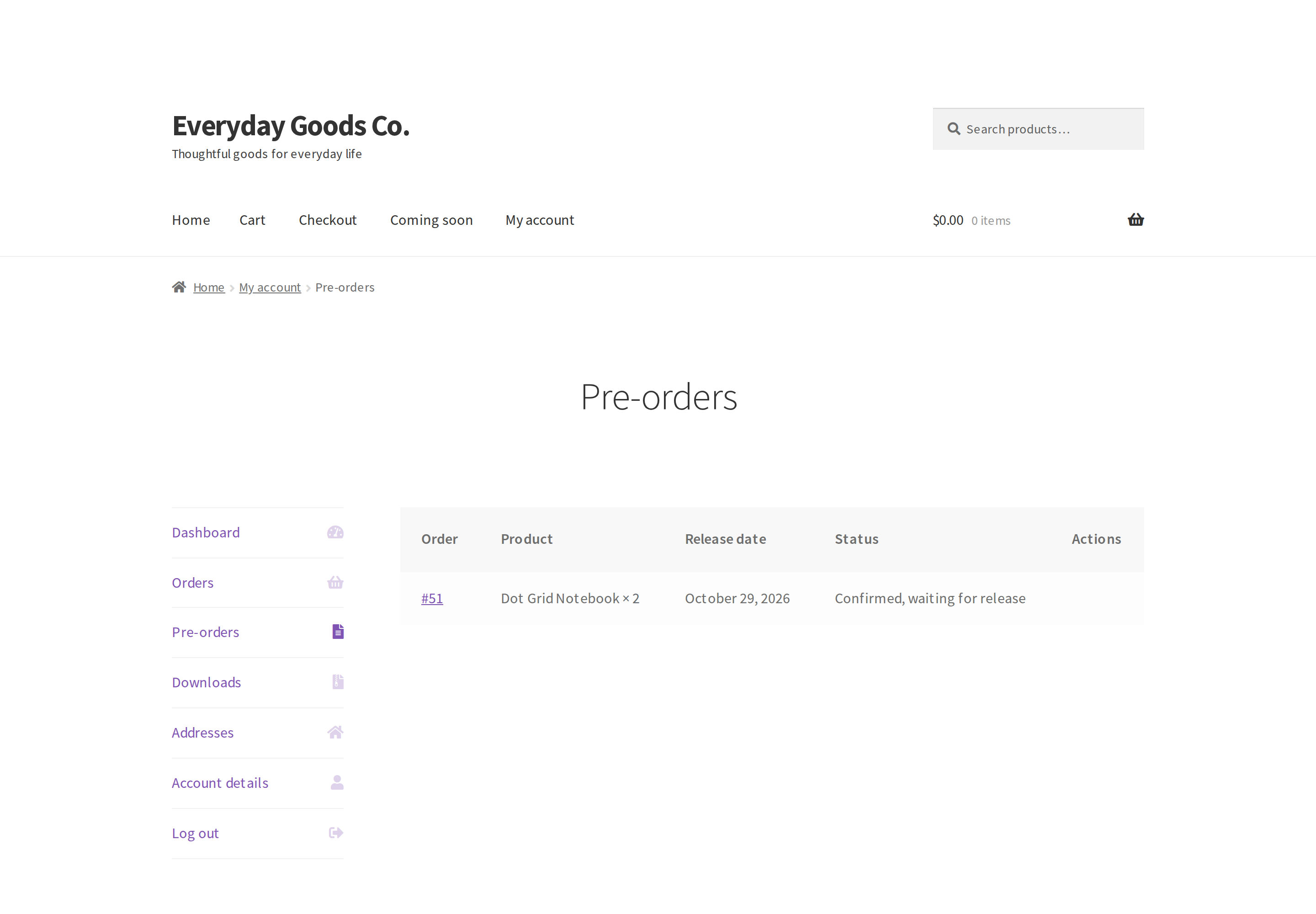 Customers see each reservation, its release date and its status.