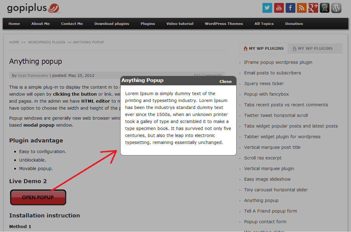 <p>Front Screen. http://www.gopiplus.com/work/2012/05/25/wordpress-popup-plugin-anything-popup/</p>