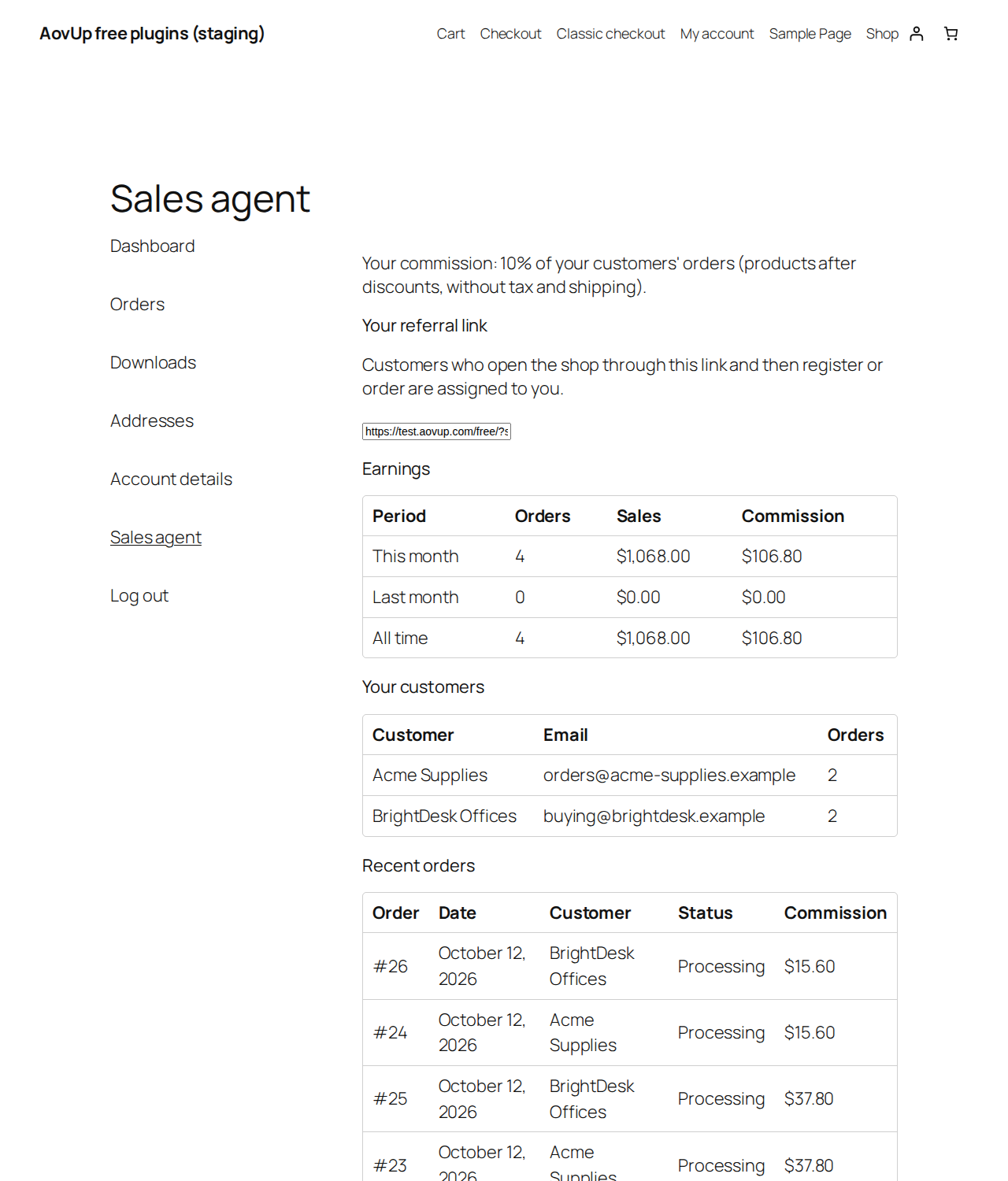 The agent dashboard in My Account.