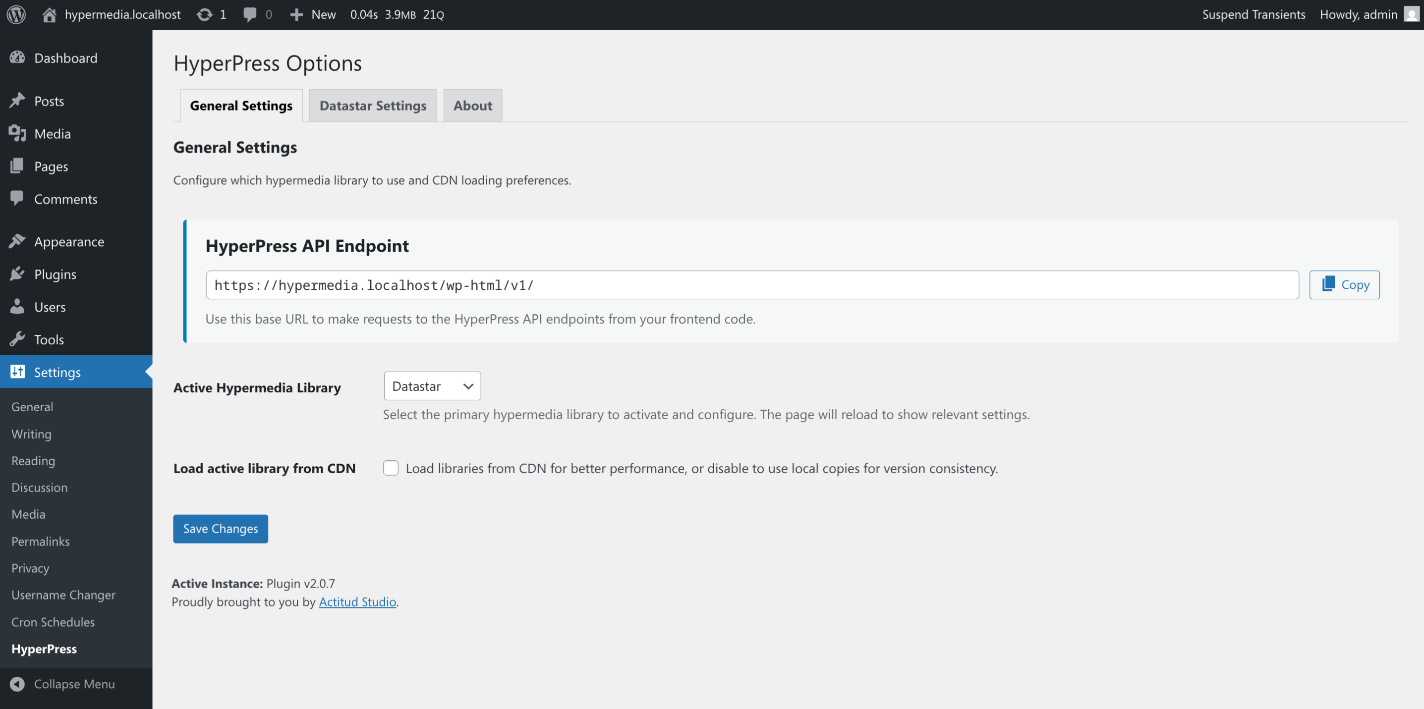 Main options page.