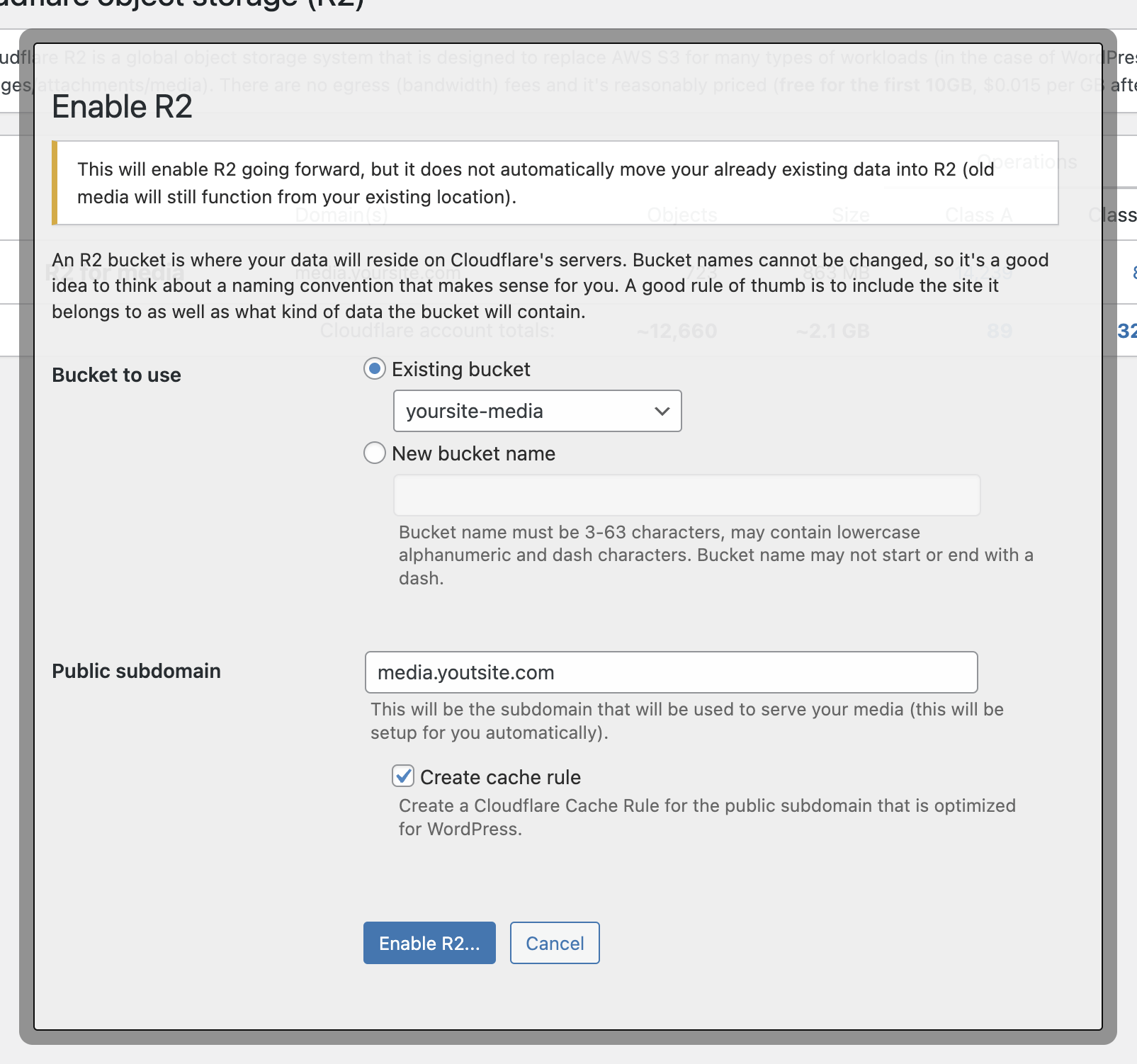 R2 configuration is simple/automatic.