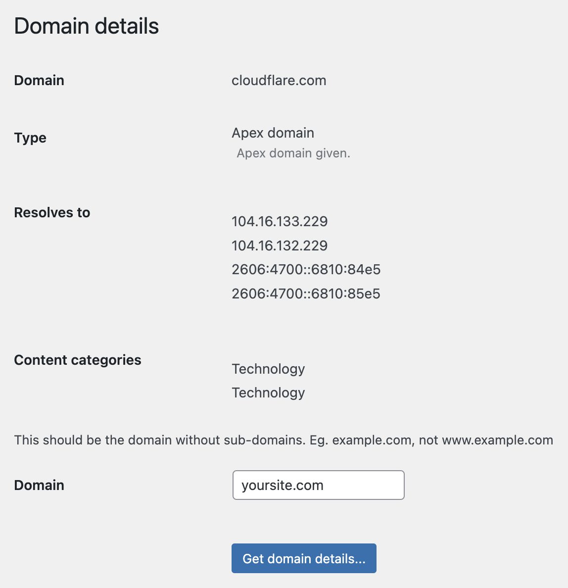 Lookup info about any domain.