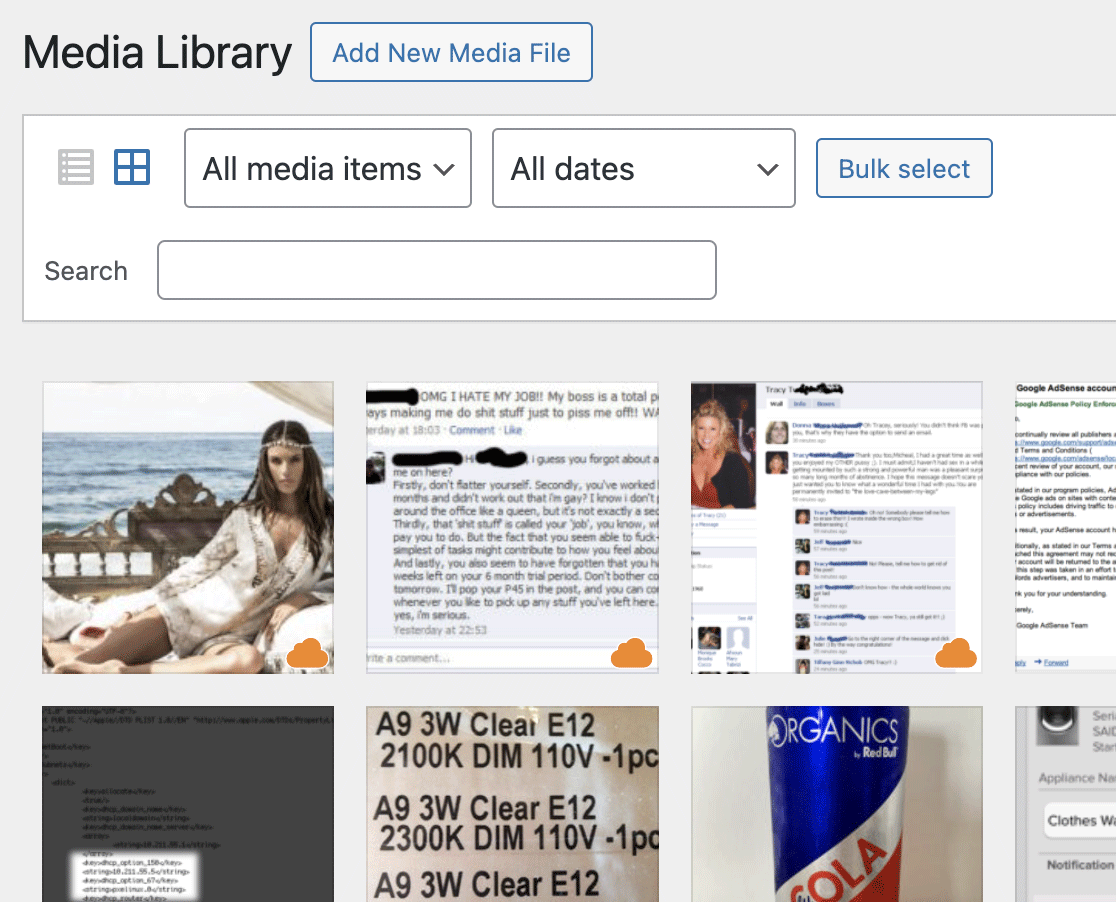 Media stored in R2 shows an orange cloud in the media browser.