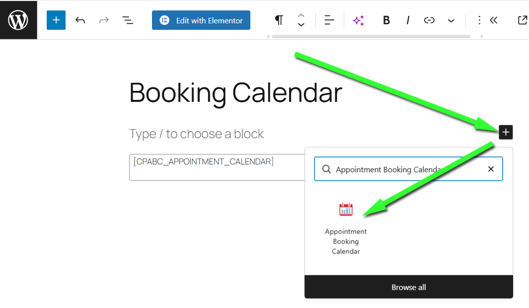Inserting an appointment calendar into a page.