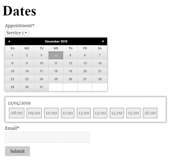 Appointment booking form.