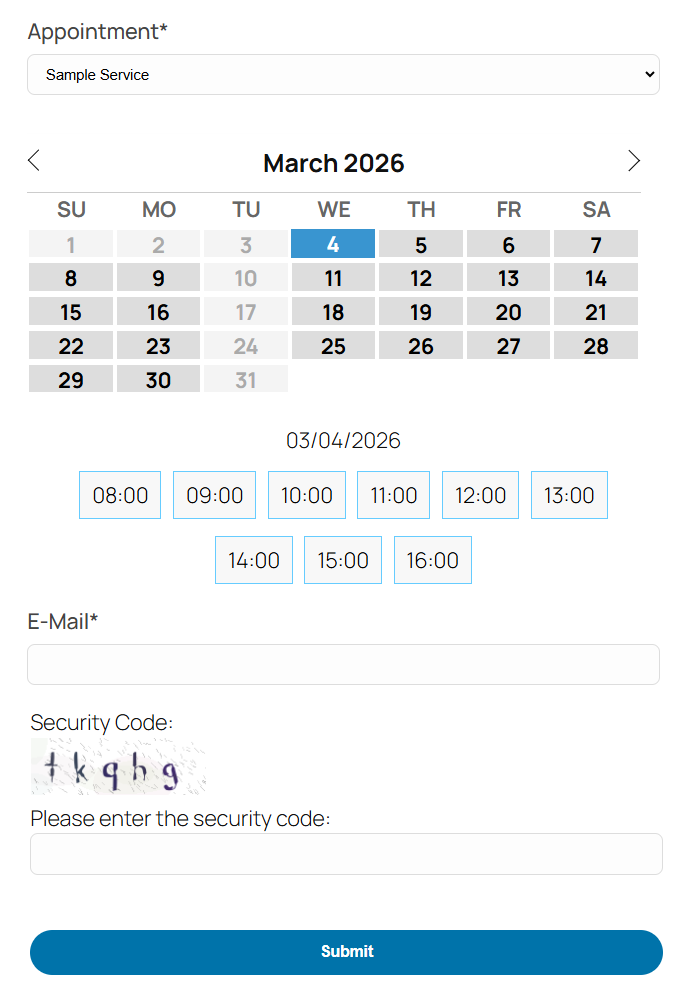 Appointment booking form.