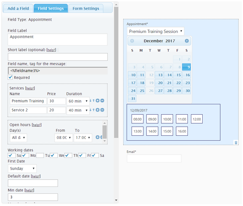 Managing the appointment hour booking  calendar.