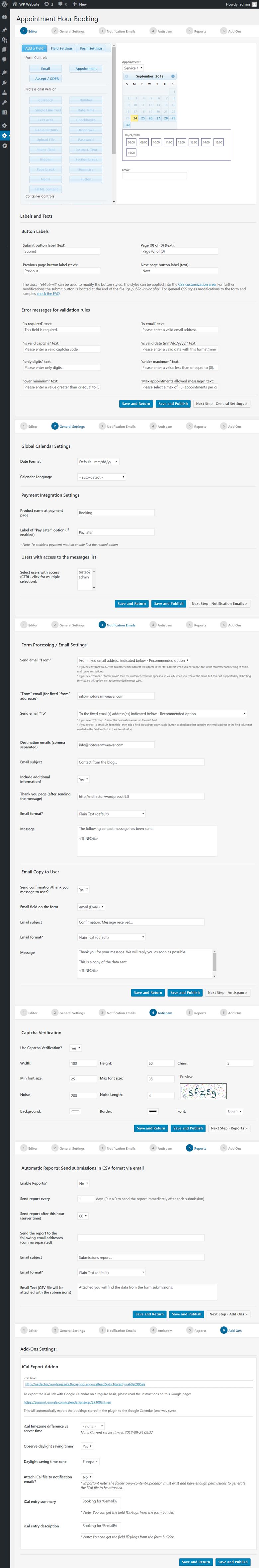 Appointment Hour Booking calendar settings.