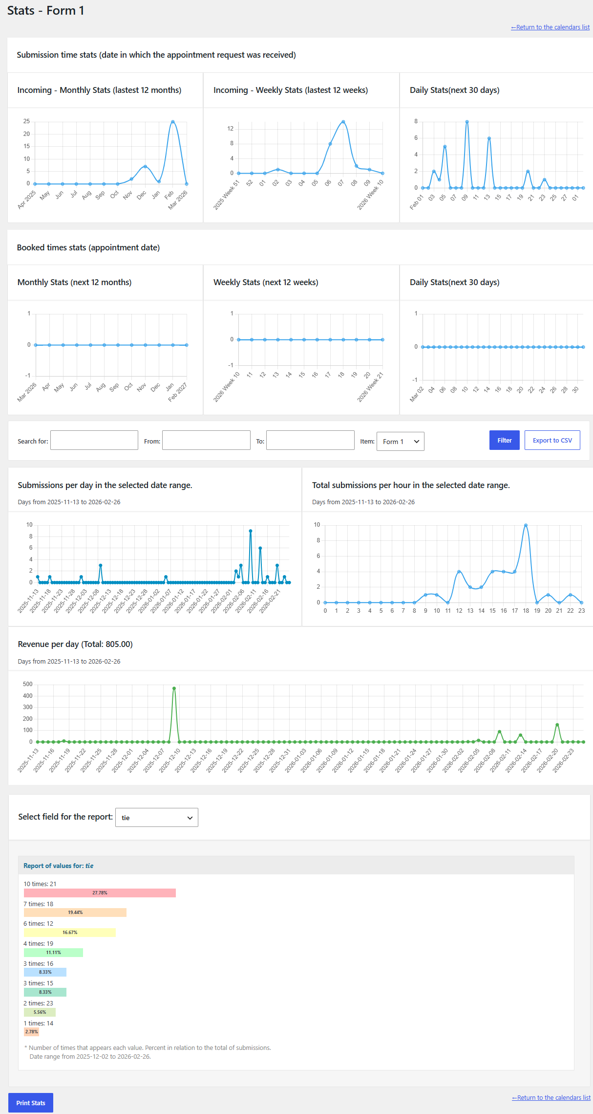 Stats - Reports section