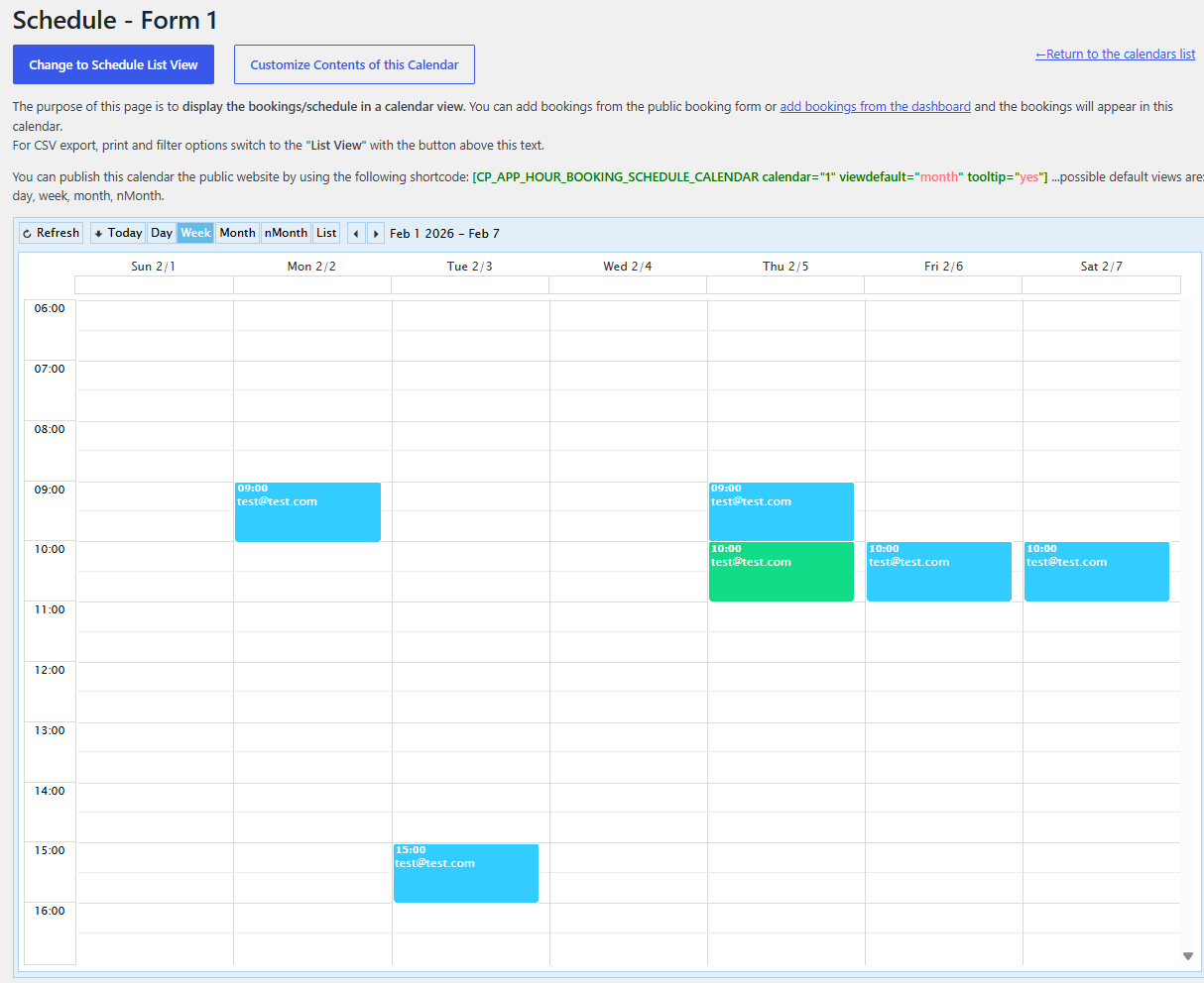 Schedule Calendar view