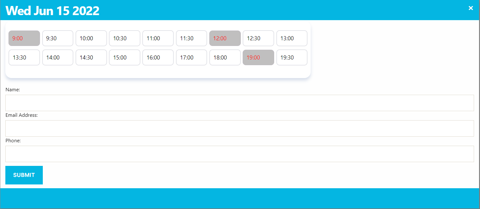 Appointment booking for Next 7 Days.