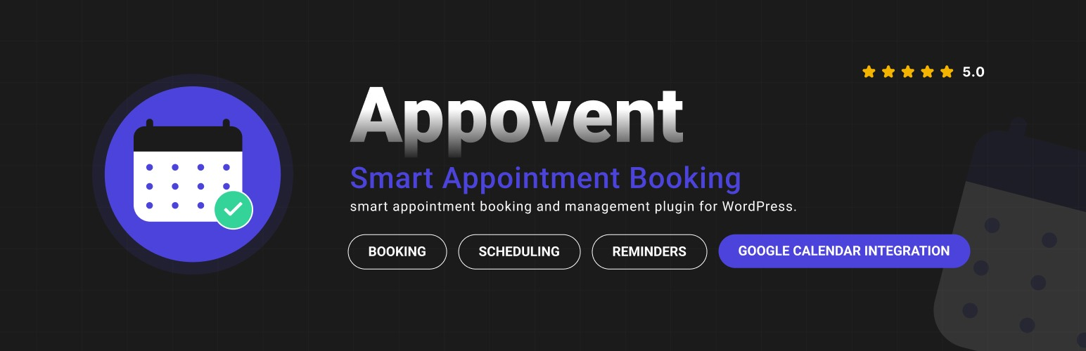 WordPress 外掛 Appovent – Smart Appointment Booking 的封面圖片
