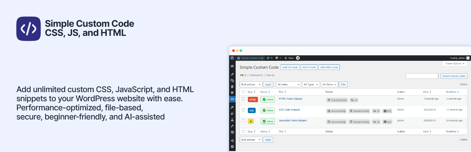 Simple Custom Code – Custom CSS, JS, and HTML, Visual CSS Customizer