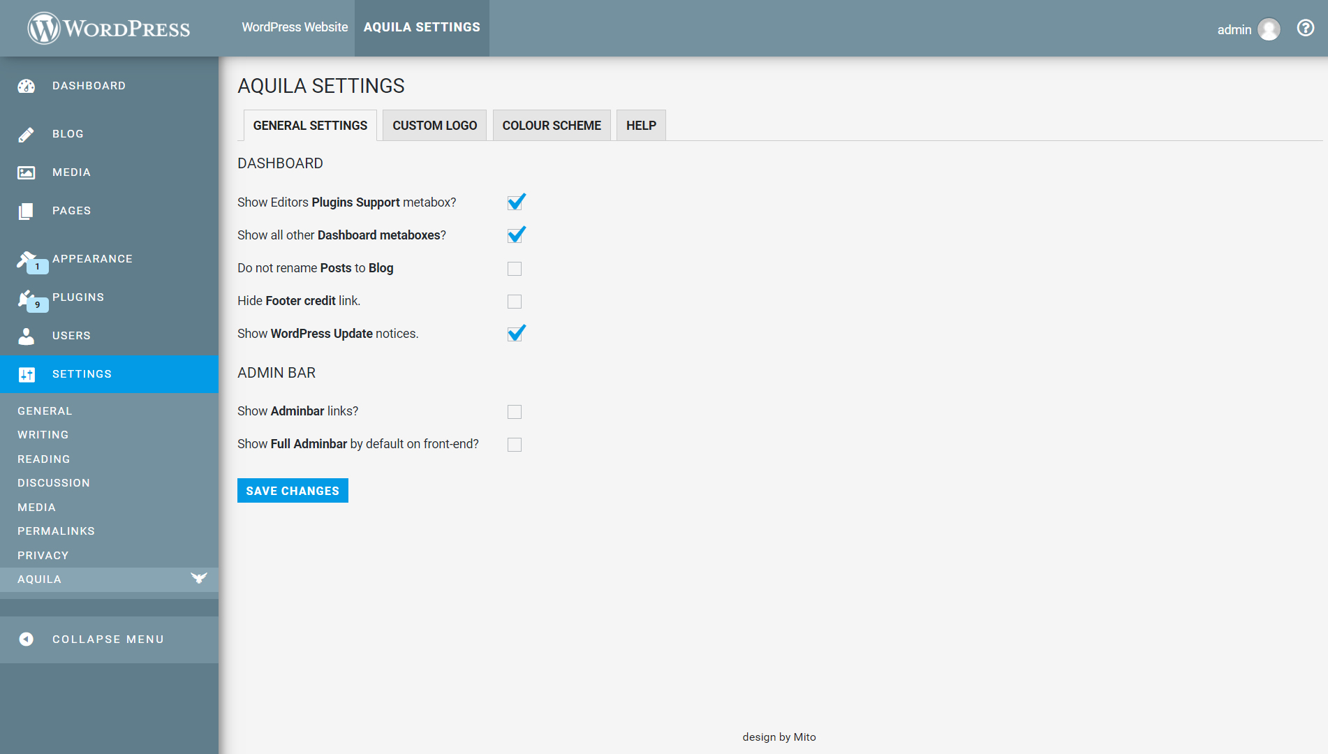 Aquila general settings.