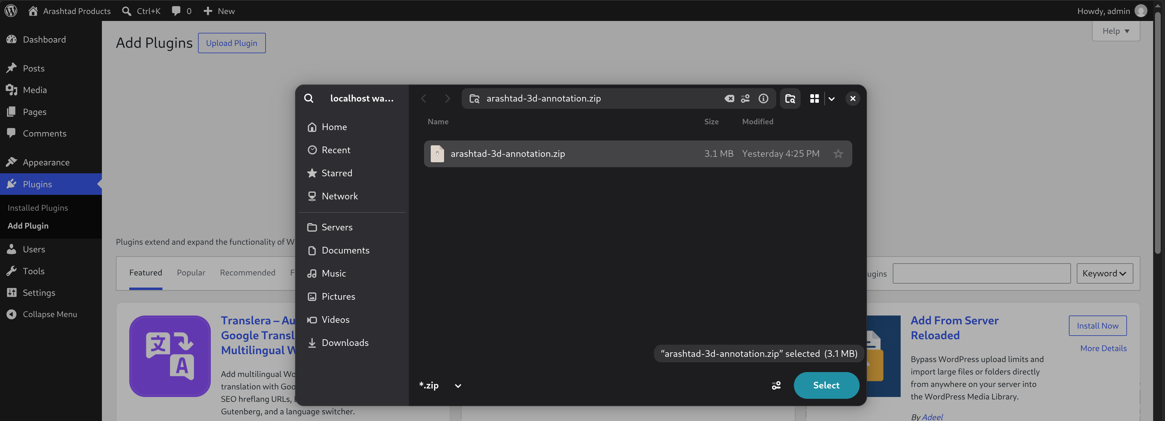WordPress plugin installation and activation