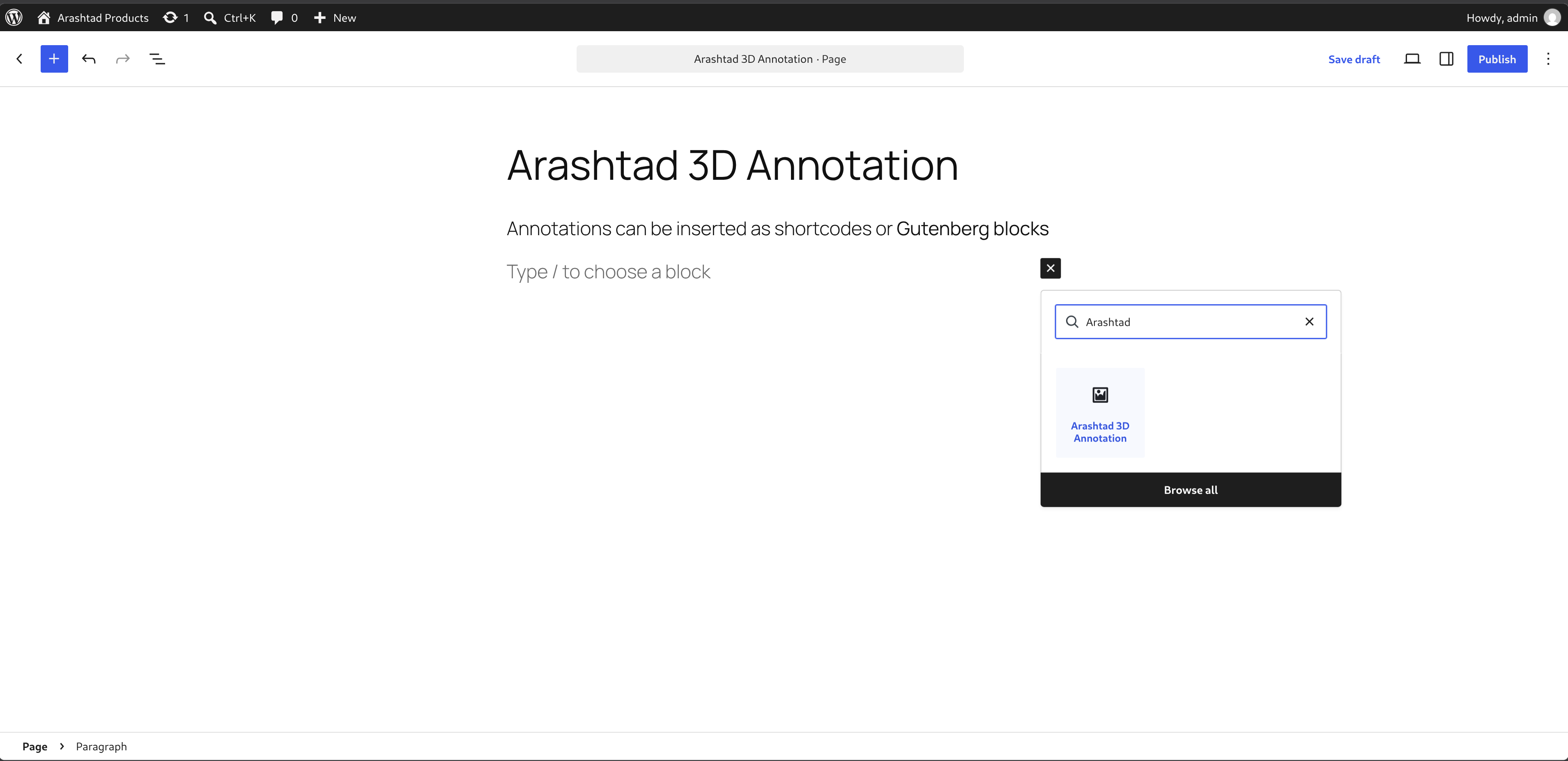 Inserting annotations via Gutenberg block