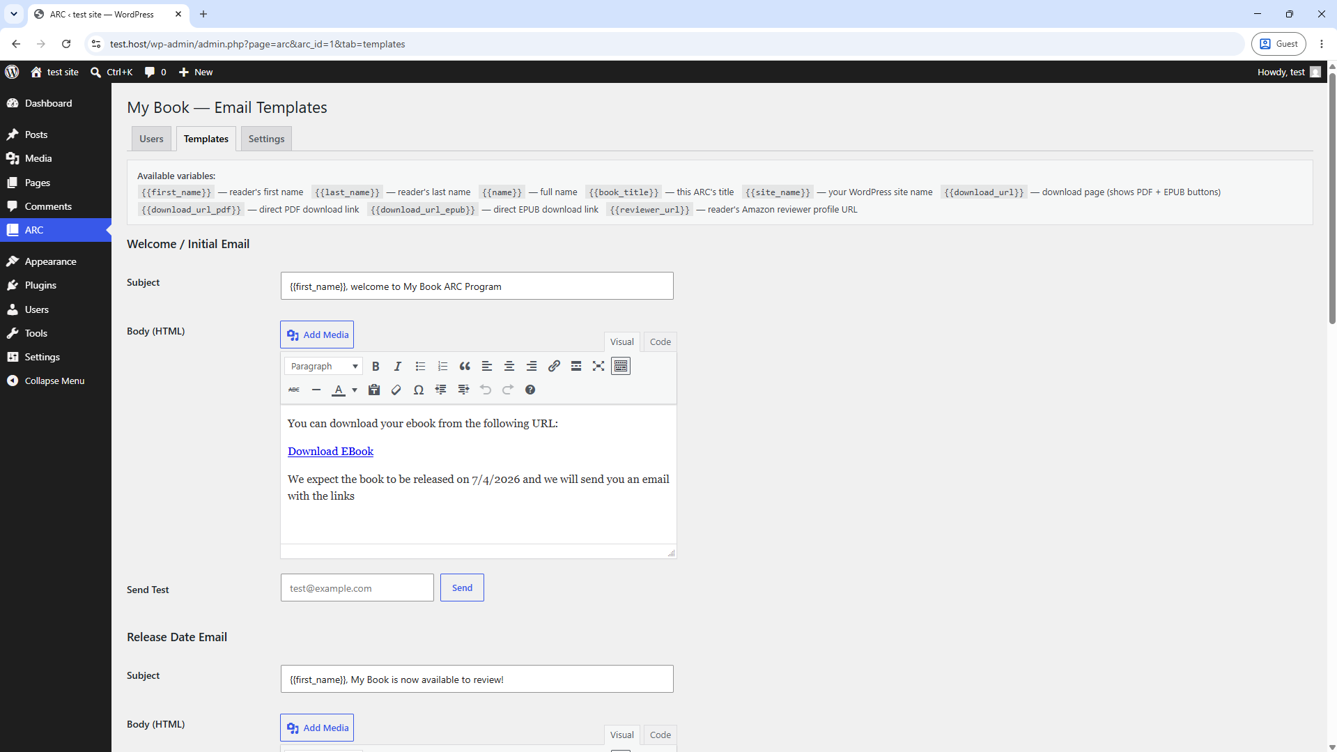 ARC Welcome/Reminder/Thank-you Email Template
