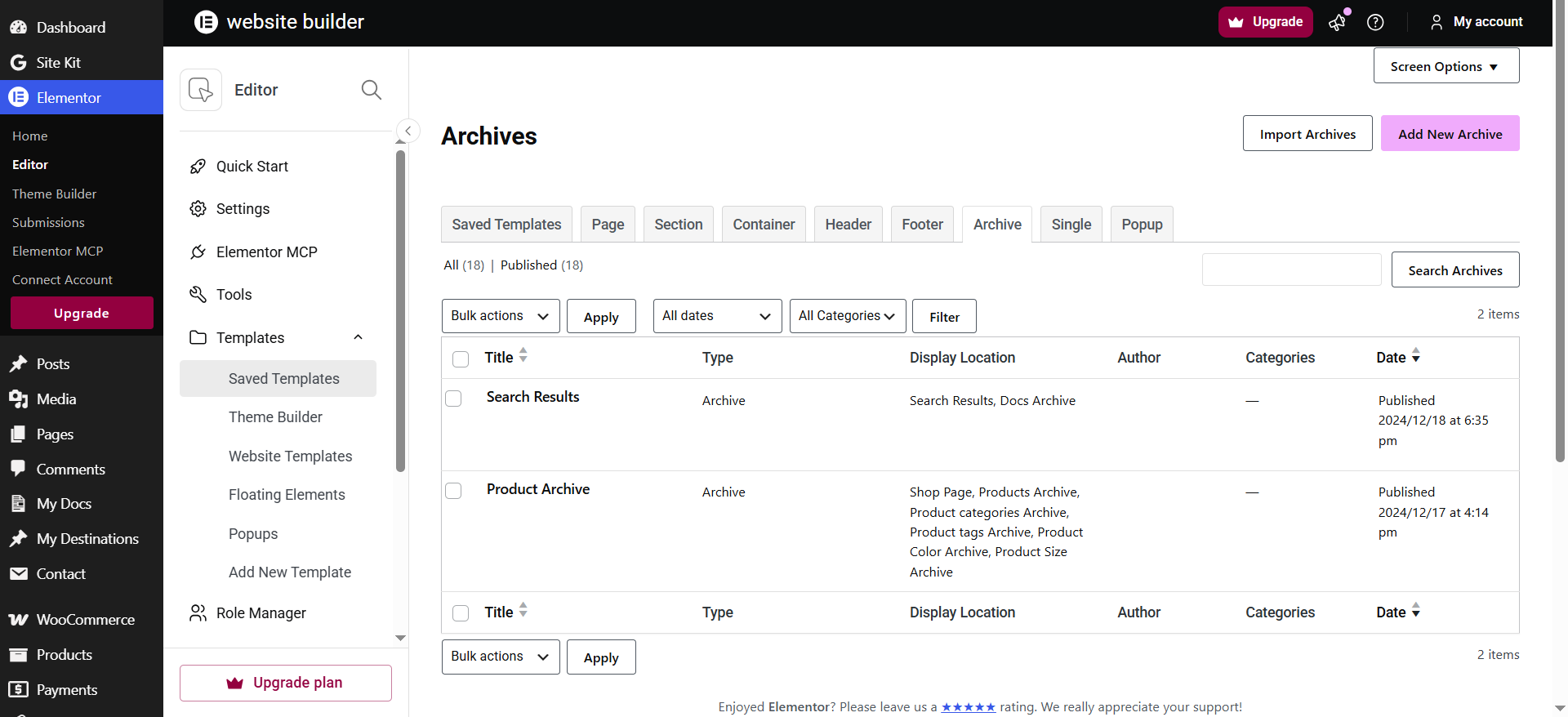 Display Location column in Saved Templates.