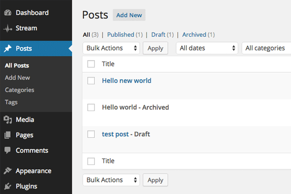 Archive Content with Archived Post Status