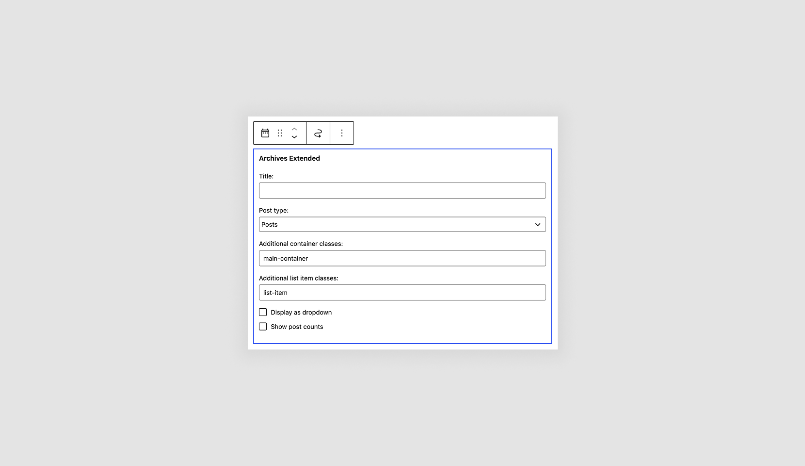 Fields available on the Block Editor