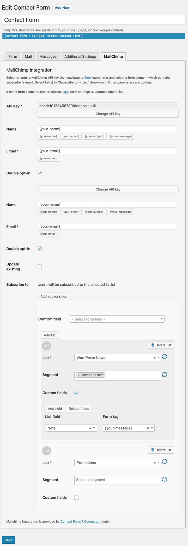 Contact Form 7 - MailChimp tab