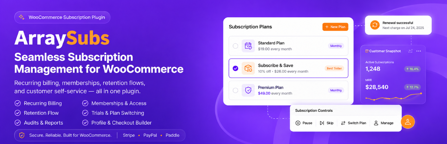 ArraySubs – Effortless Memberships, Subscriptions, Content Restriction & Recurring Payments for WooCommerce