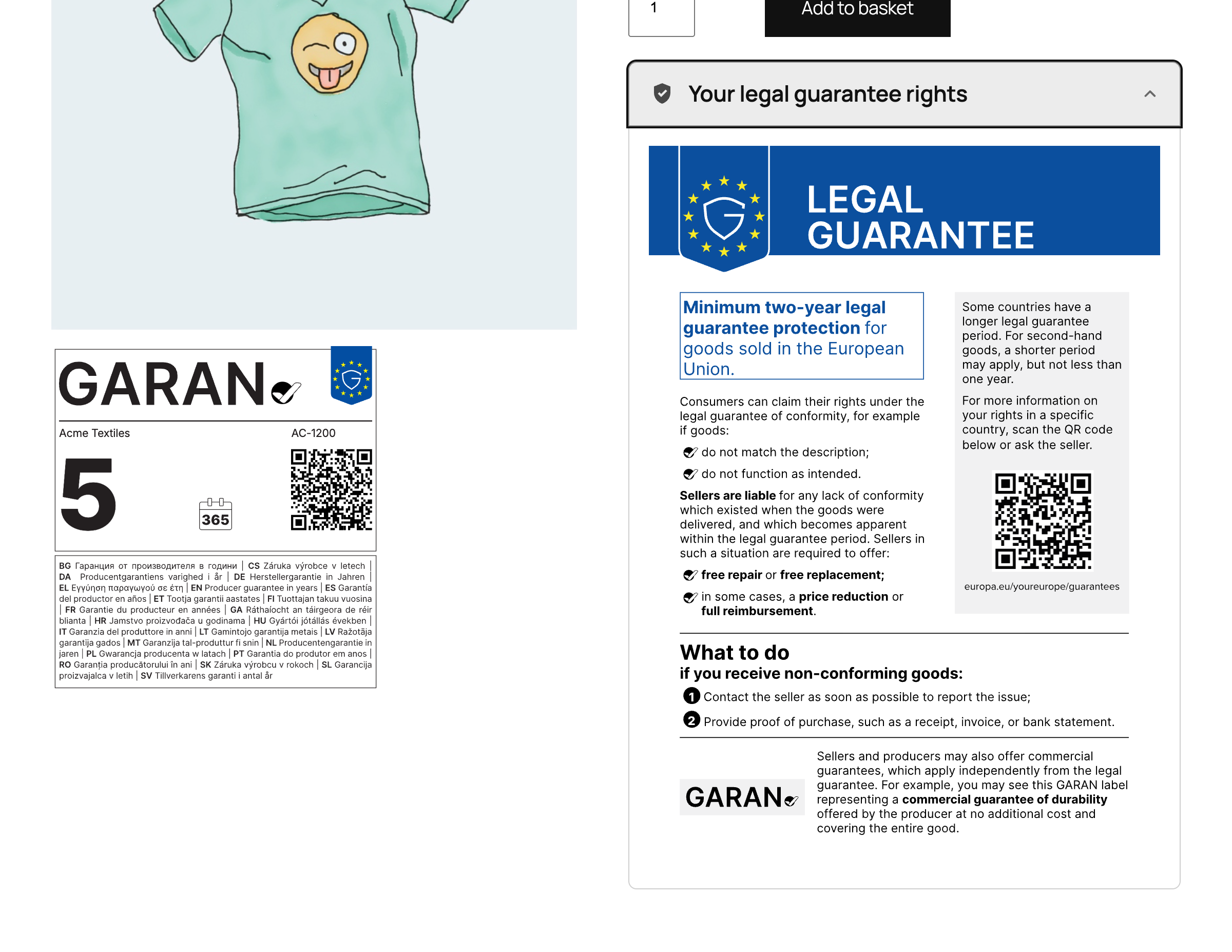 The notice on a WooCommerce product page, opened from its trigger row.