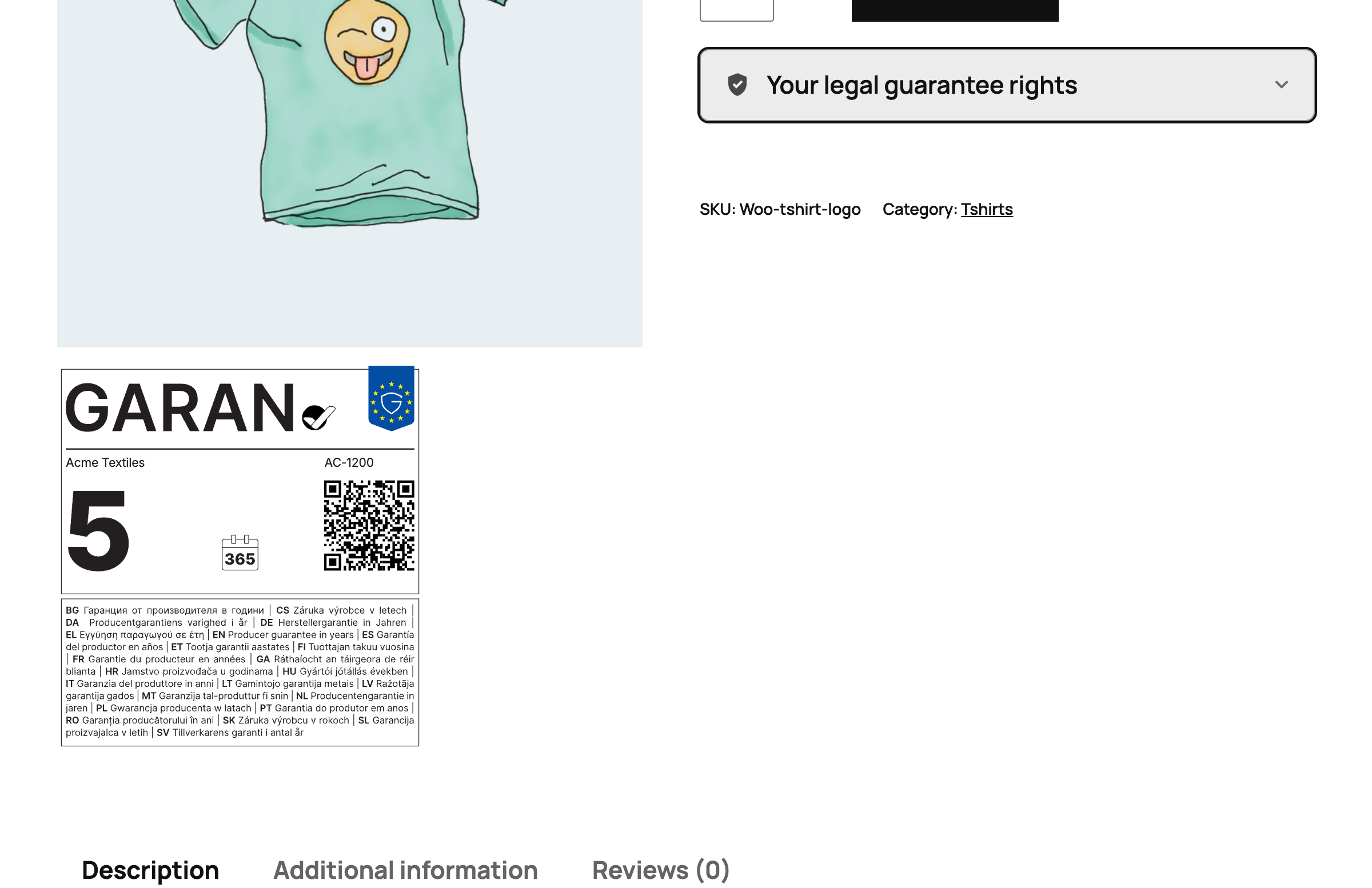 GARAN durability label on a product page.