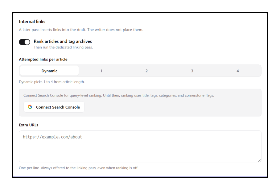 Internal links, plus Search Console for query-level ranking.