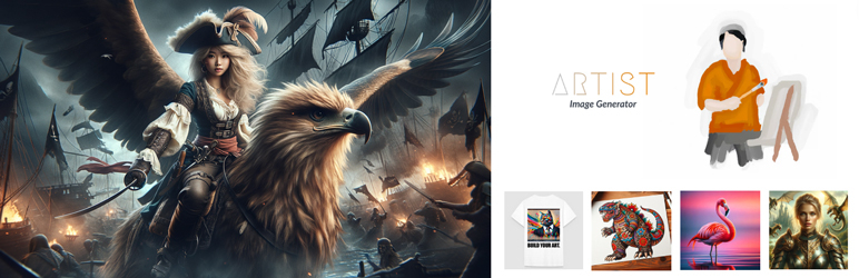 WordPress 外掛 Artist Image Generator: DALL-E AI for Image Content & Customizable WC Products. Upscaler. 的封面圖片。