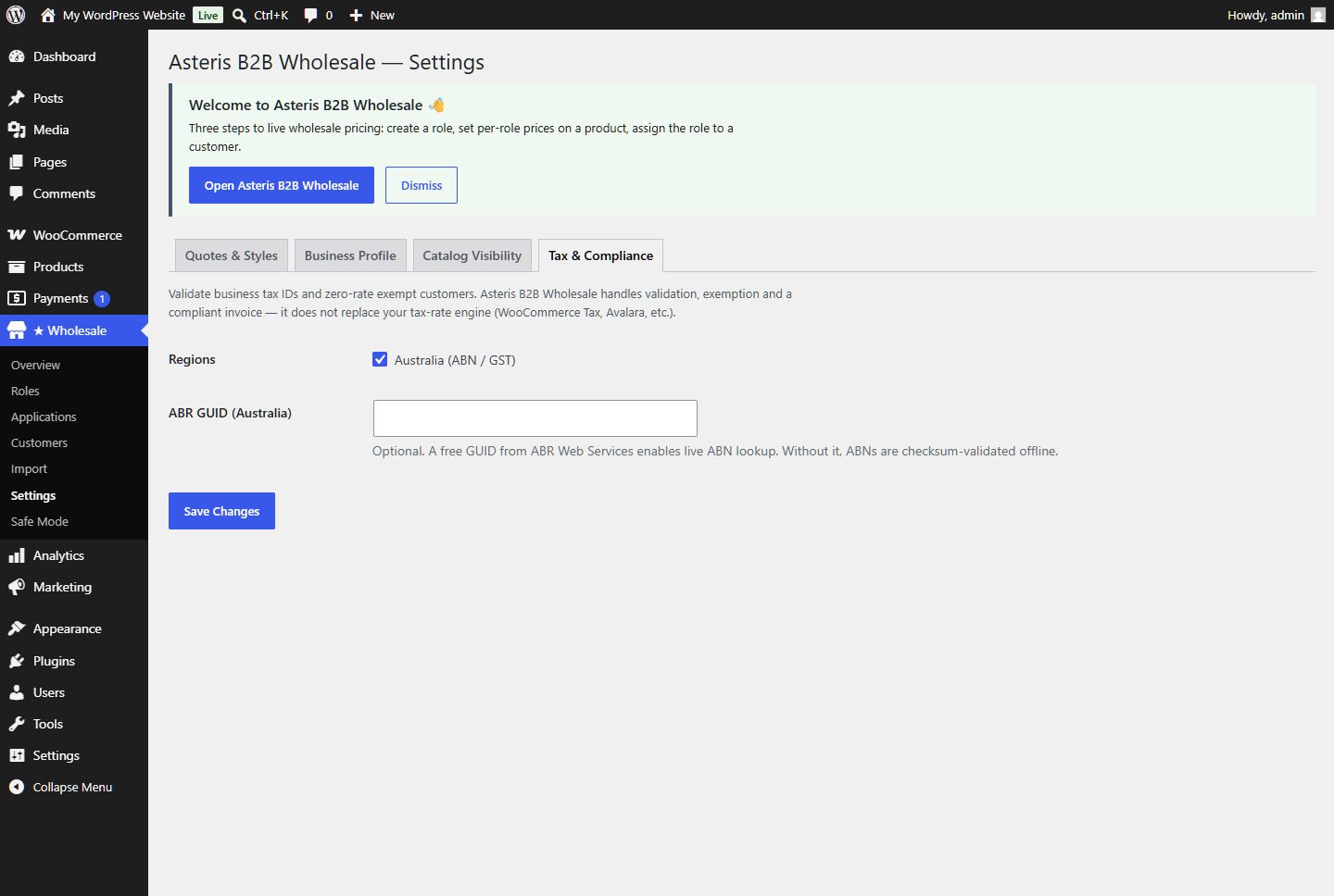 Tax - free Australian ABN capture and live validation.