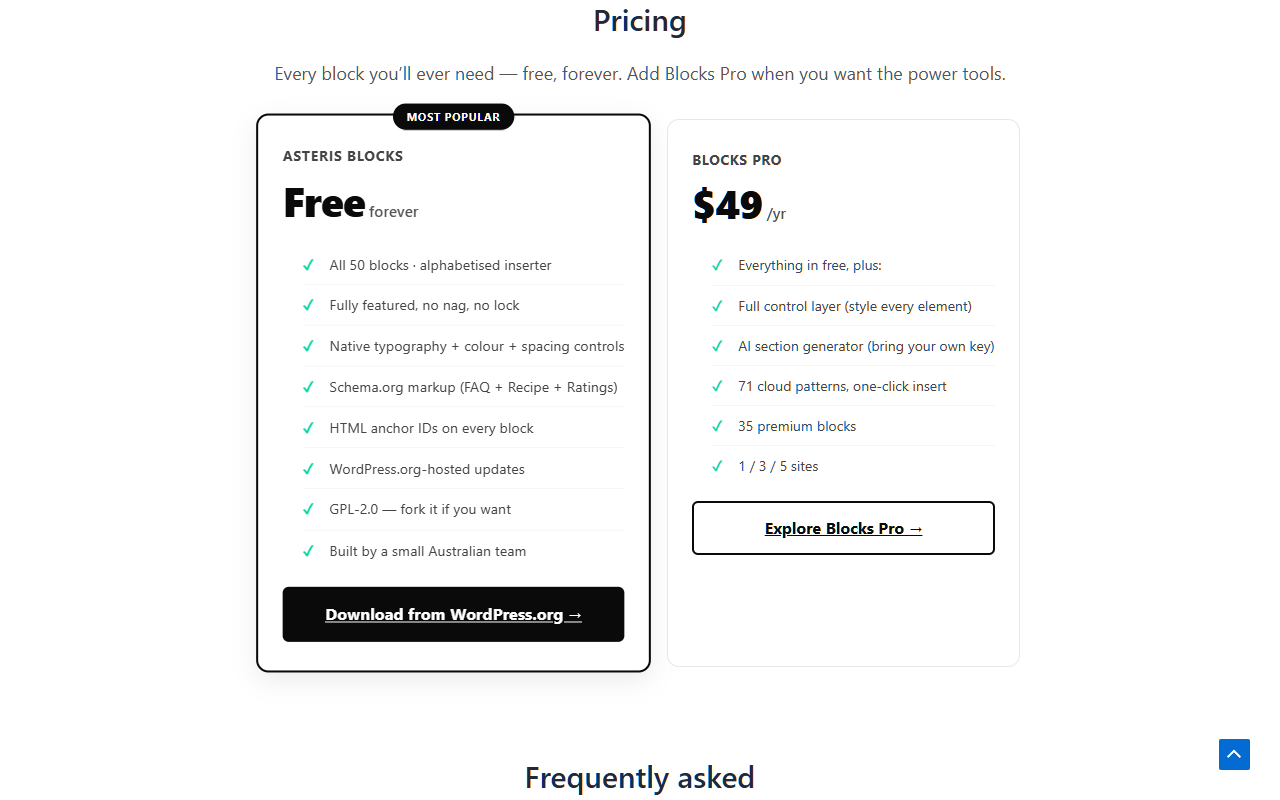 Pricing -- full-featured and free forever, funded by our other products.