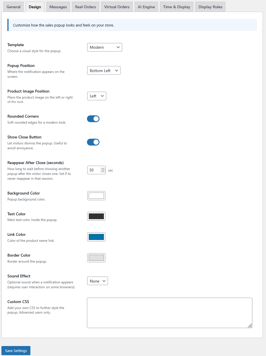 Live sales notification popup on the frontend