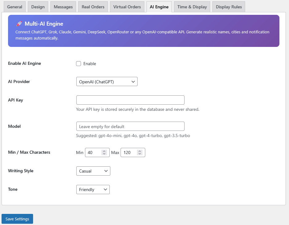 Admin – Real Orders settings