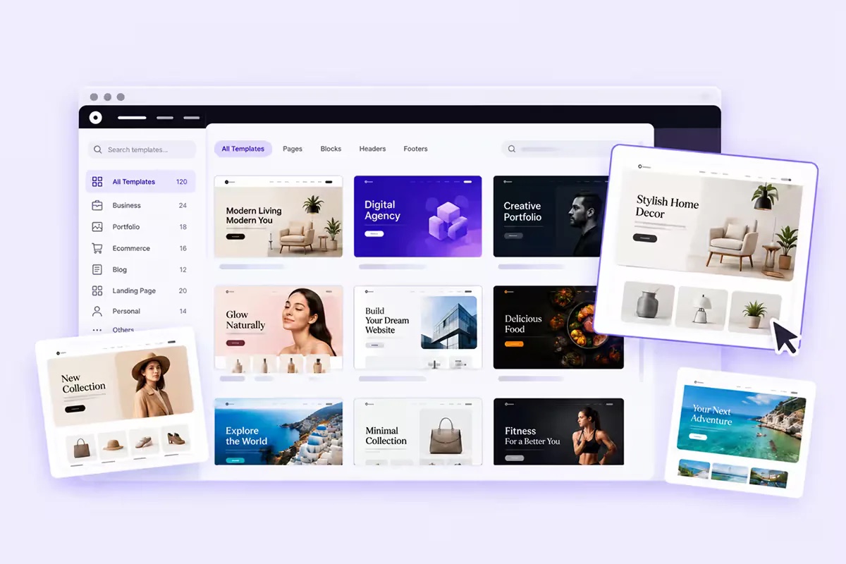 Template Library: ready-made Elementor page and section designs with one-click import