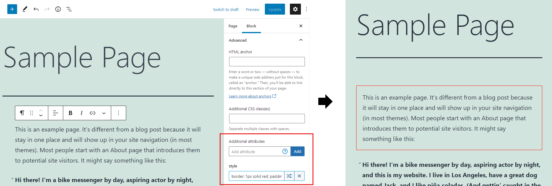 Adding style attribute to paragraph block