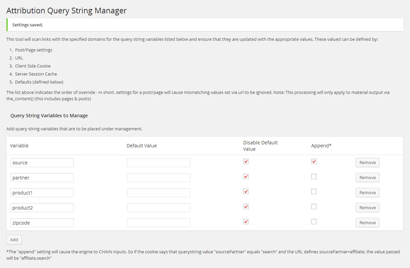 Attribution Query String Manager