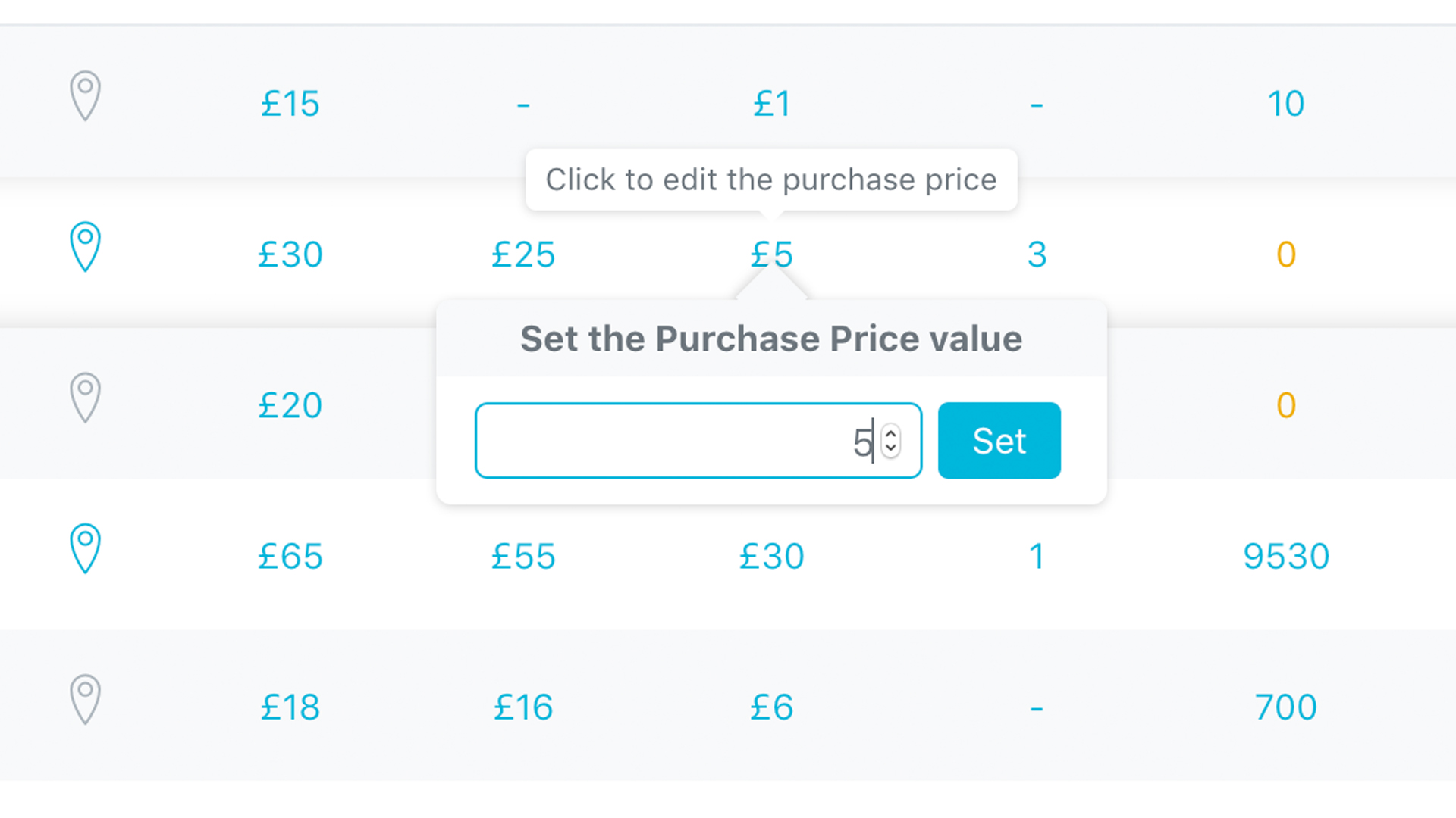 One Click Purchase Price Edit Directly in Stock Central