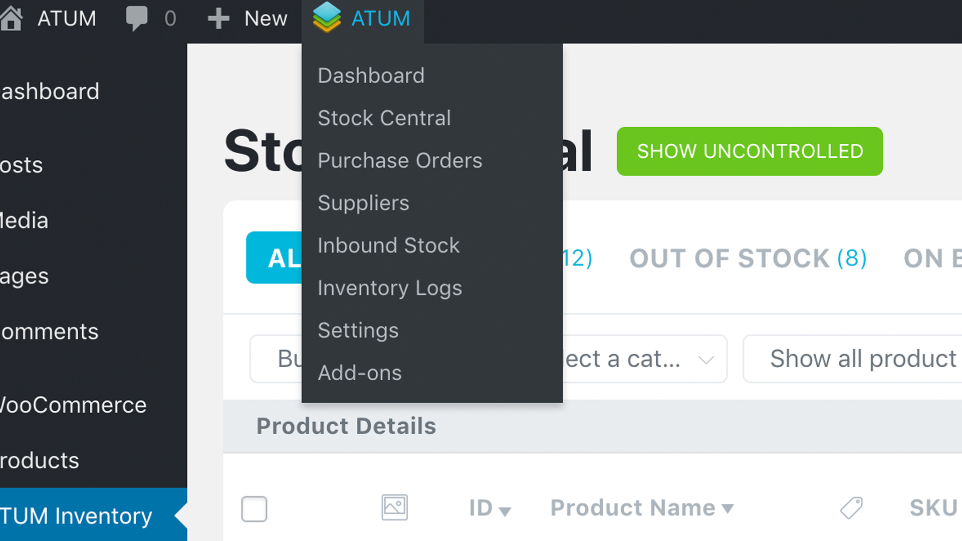 New Admin Bar Menu for Easier and Quicker Inventory Control