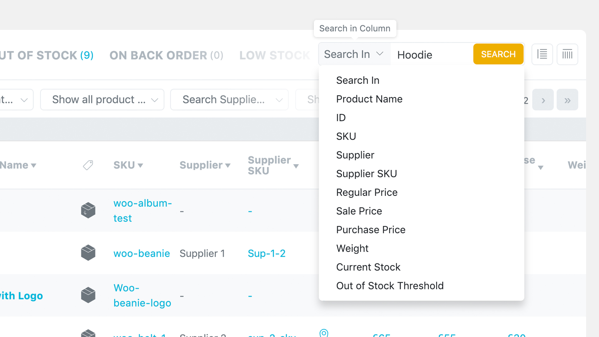 On and OFF Automatic Product Search Feature