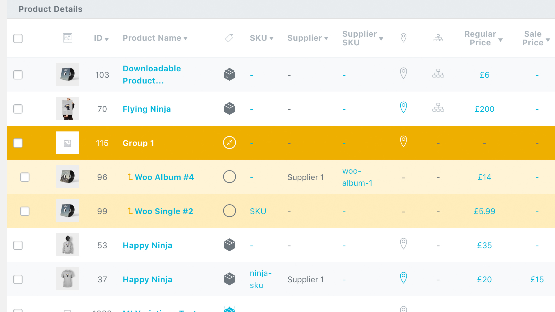 Grouped Products Are Included in the Stock Central Interface