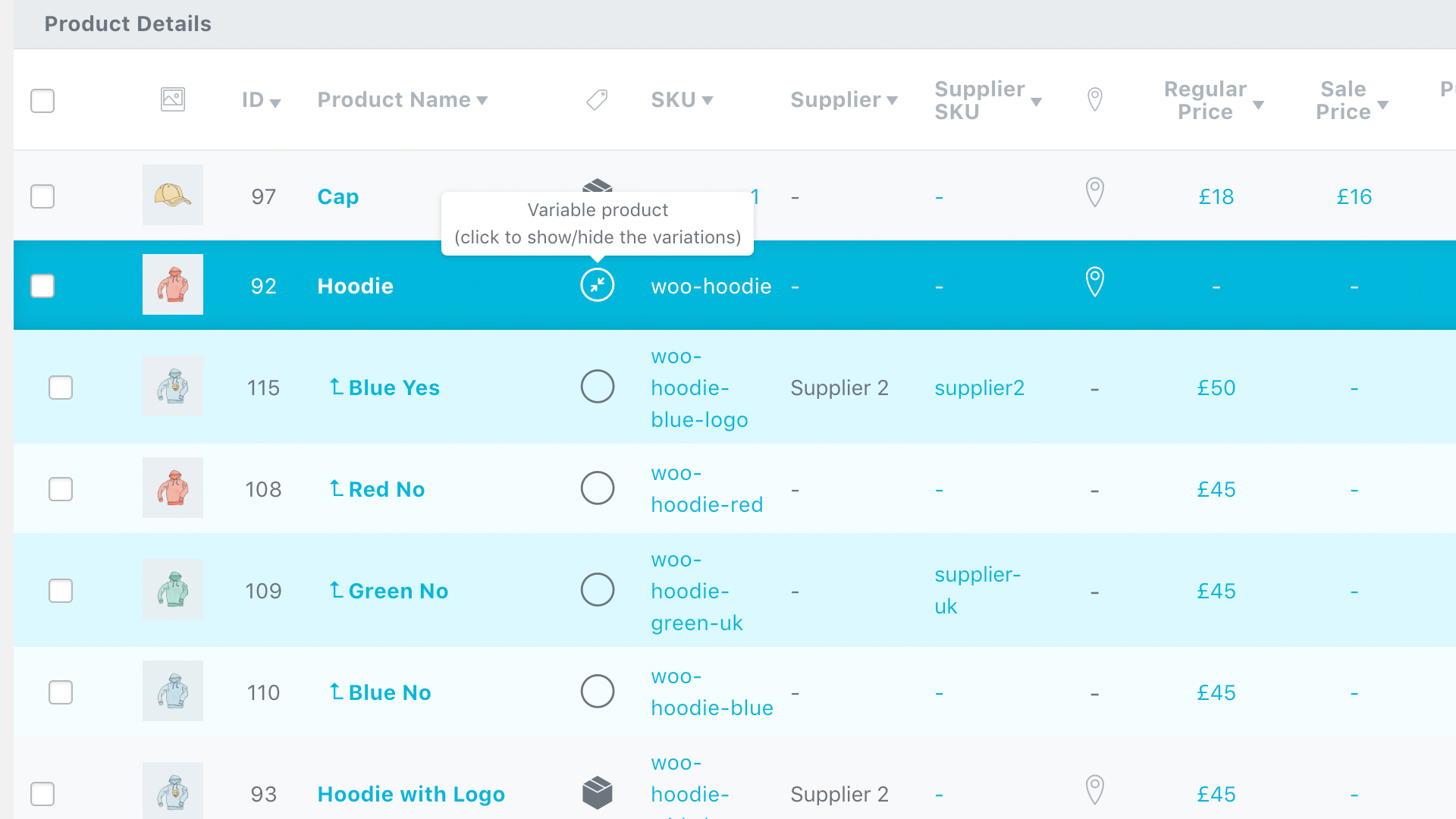 Variable Products within the Stock Central Interface