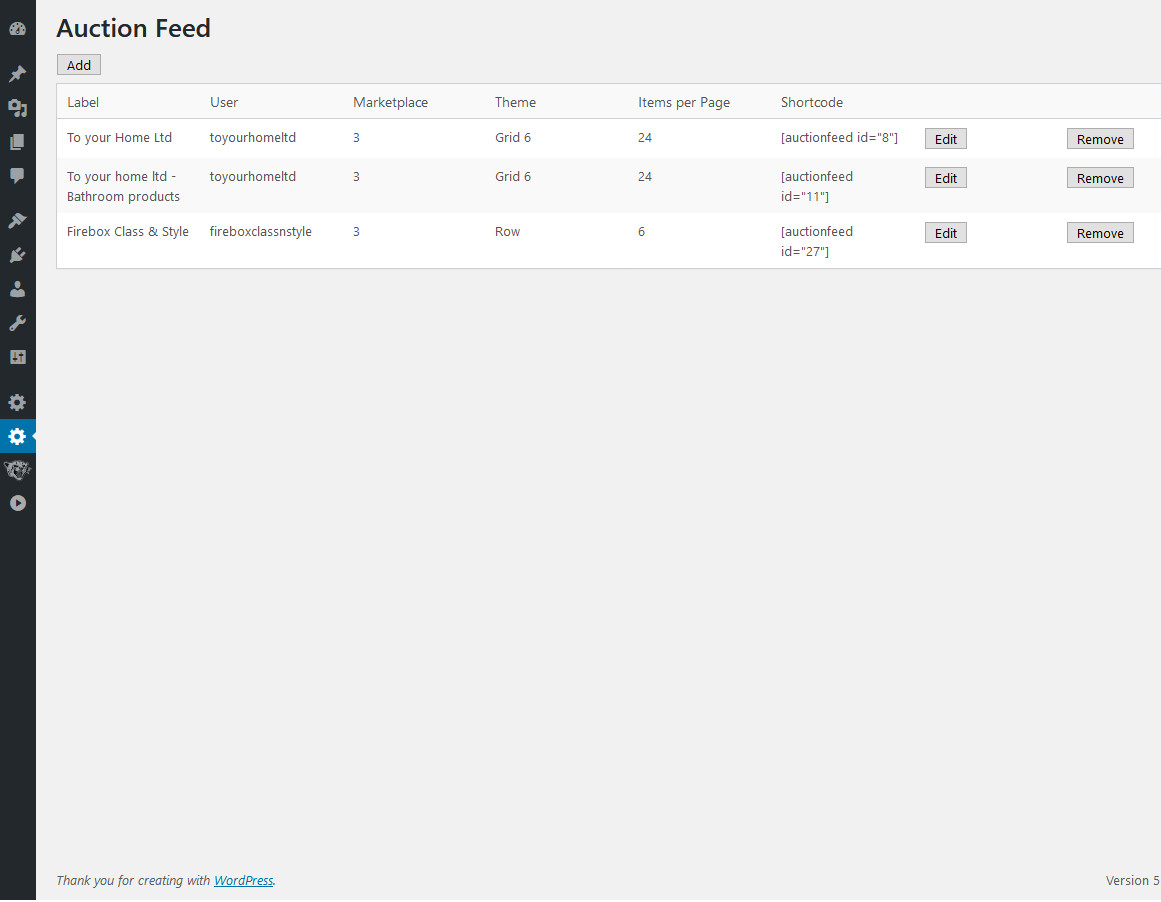 List of created feeds